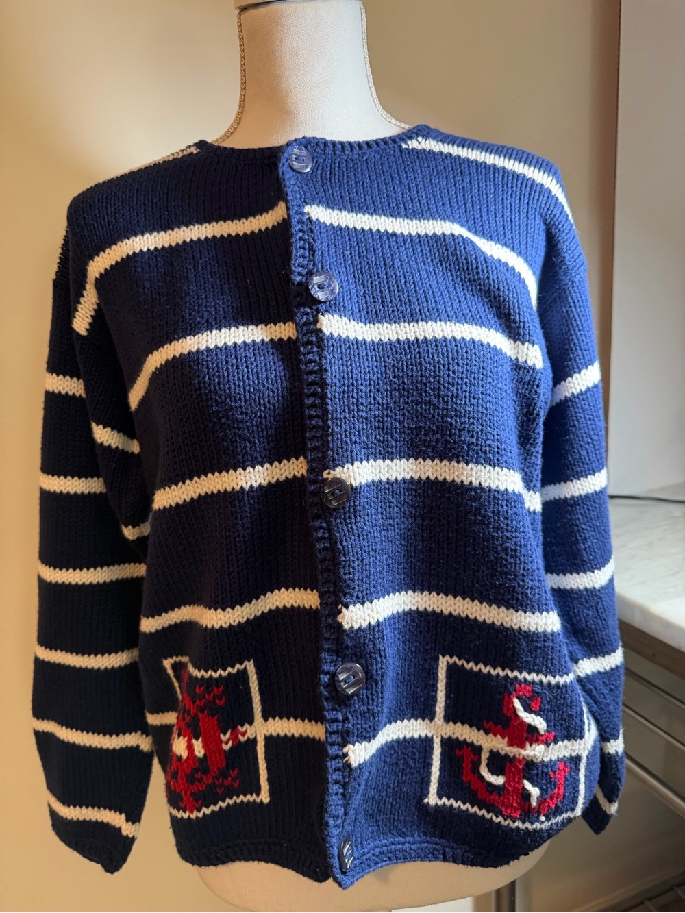 Rey Wear vintage Red, White & Blue Striped Button-Front Nautical Cardigan SZ SM